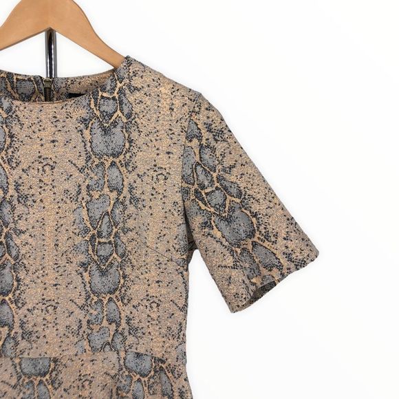 Topshop Tan Grey Snakeskin Print Mini Dress Metallic Gold Snake Minidress sz 8 - Picture 5 of 14